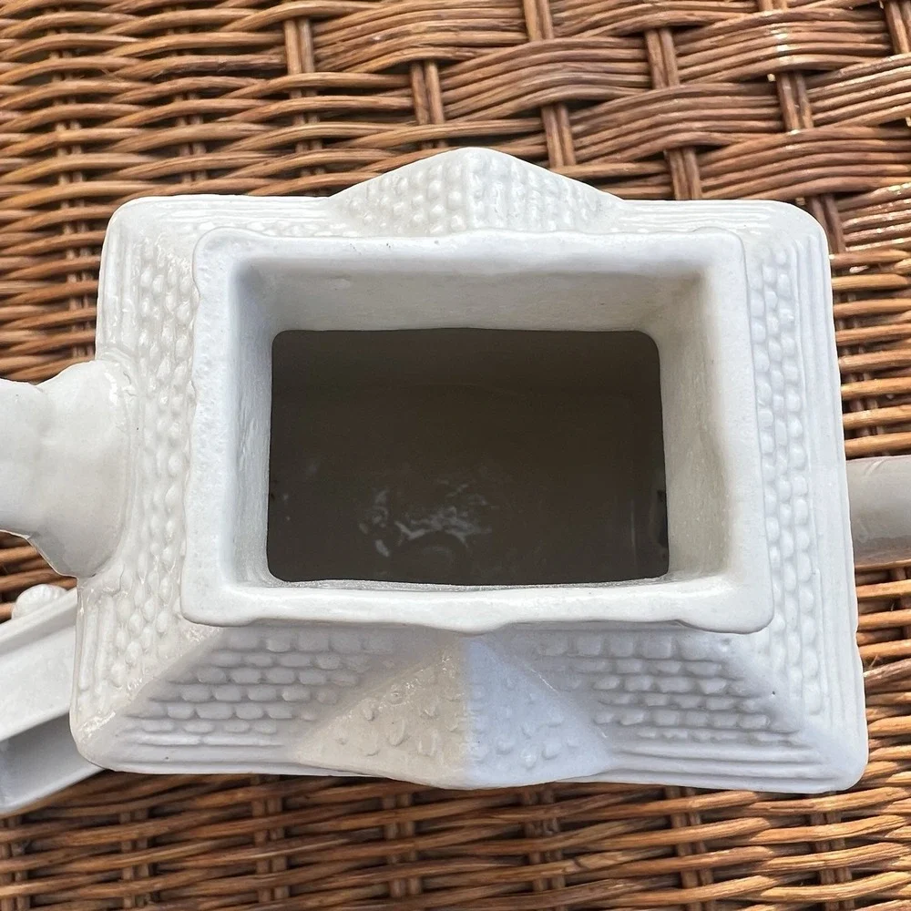 MMA‎ English Staffordshire White Salt Glazed House Form Teapot Vintage